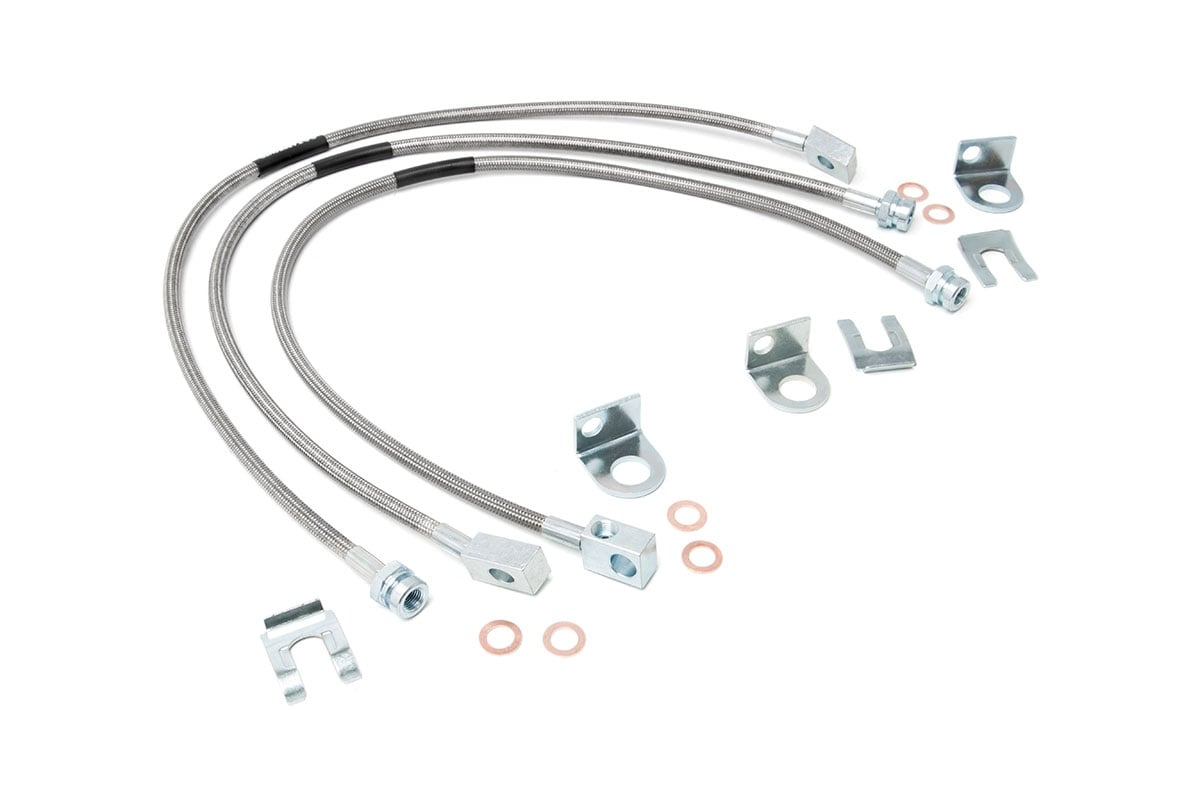 Jeep Cherokee Brake Lines - Front + Rear - Rough Country - Extended for 4-6in Lifts - Stainless Steel - '84-'01